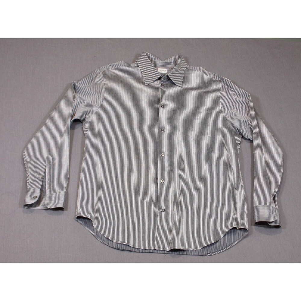 Armani Collezioni Shirt Men Black Striped Long Sleeve Cotton Dress Shirt XL 17.5